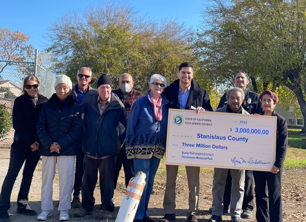Check Presentation from Senator Anna Caballero for $3 million Dollars for Bonita Pool in Crows Landing 2023