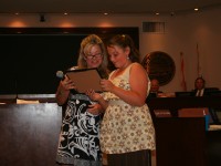 First Place winner Hannah Gallardo receives her award. Hannah is an 8th grade student at Denair Middle School.