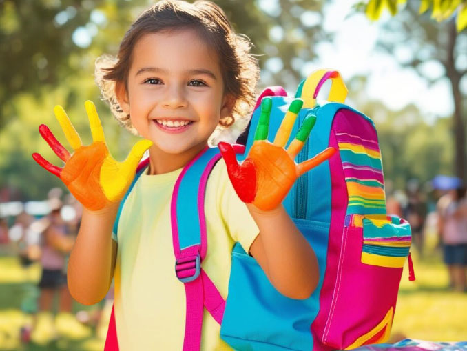Small Child With Colorful Backpack