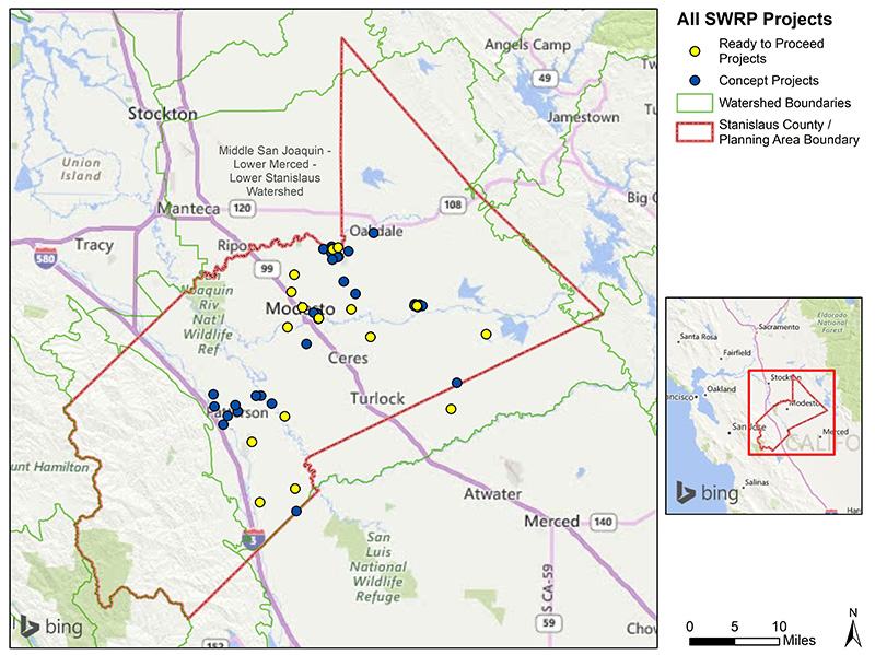 map of the Stanislaus County SWRP project locations